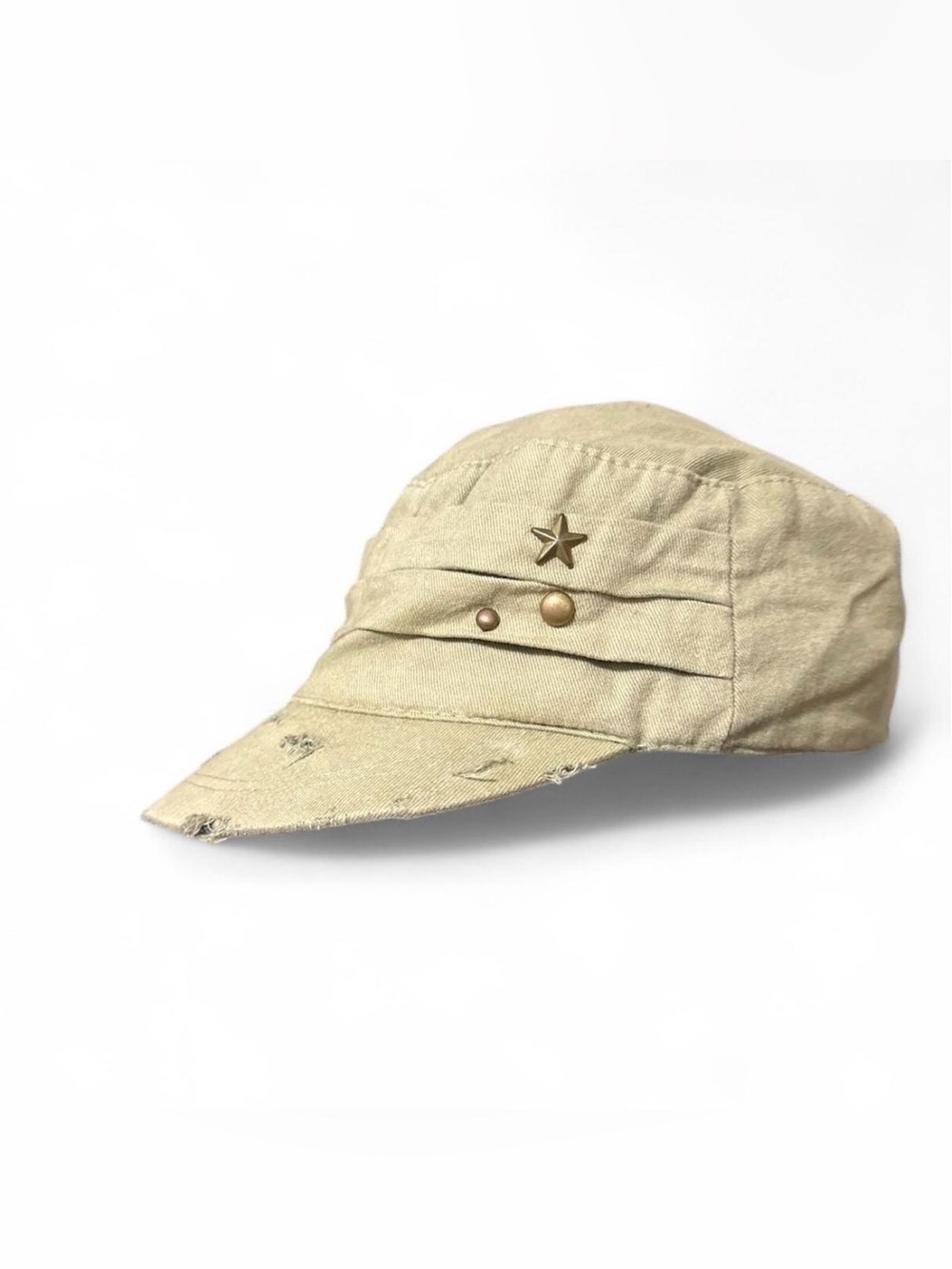 Khaki Army Green Star Stud Studded Accent Canvas Cap